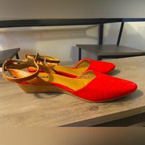 Red orange comfortable flats with small wedge